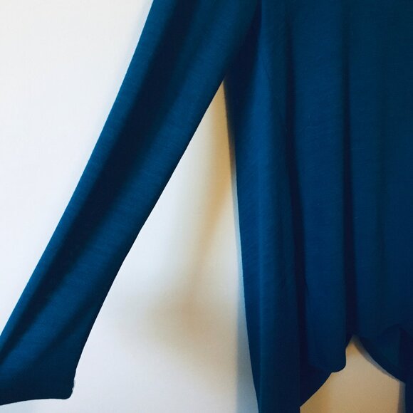 Peacock Blue Button Wrapover Handkerchief Hem Sweater - Picture 8 of 16